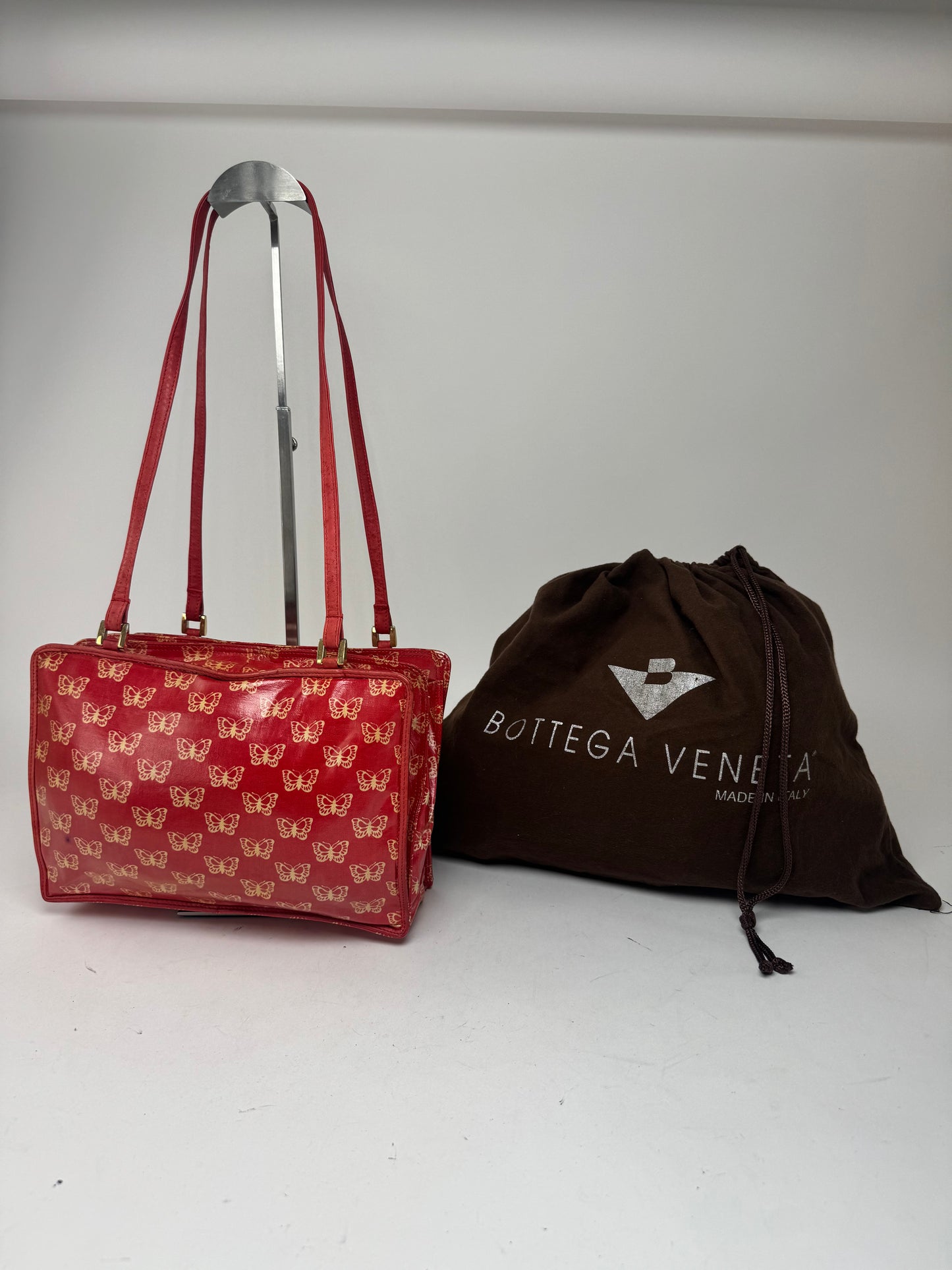 Vintage Balenciaga Leather Butterfly Monogram Handbag Red Yellow