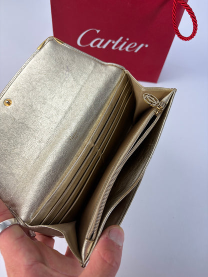 Vintage Cartier Metallic Leather Bifold Wallet Late 1990s Silver Gold