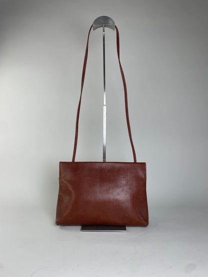 Vintage Ferragamo Textured Leather Shoulder Bag Rust Tan Gold
