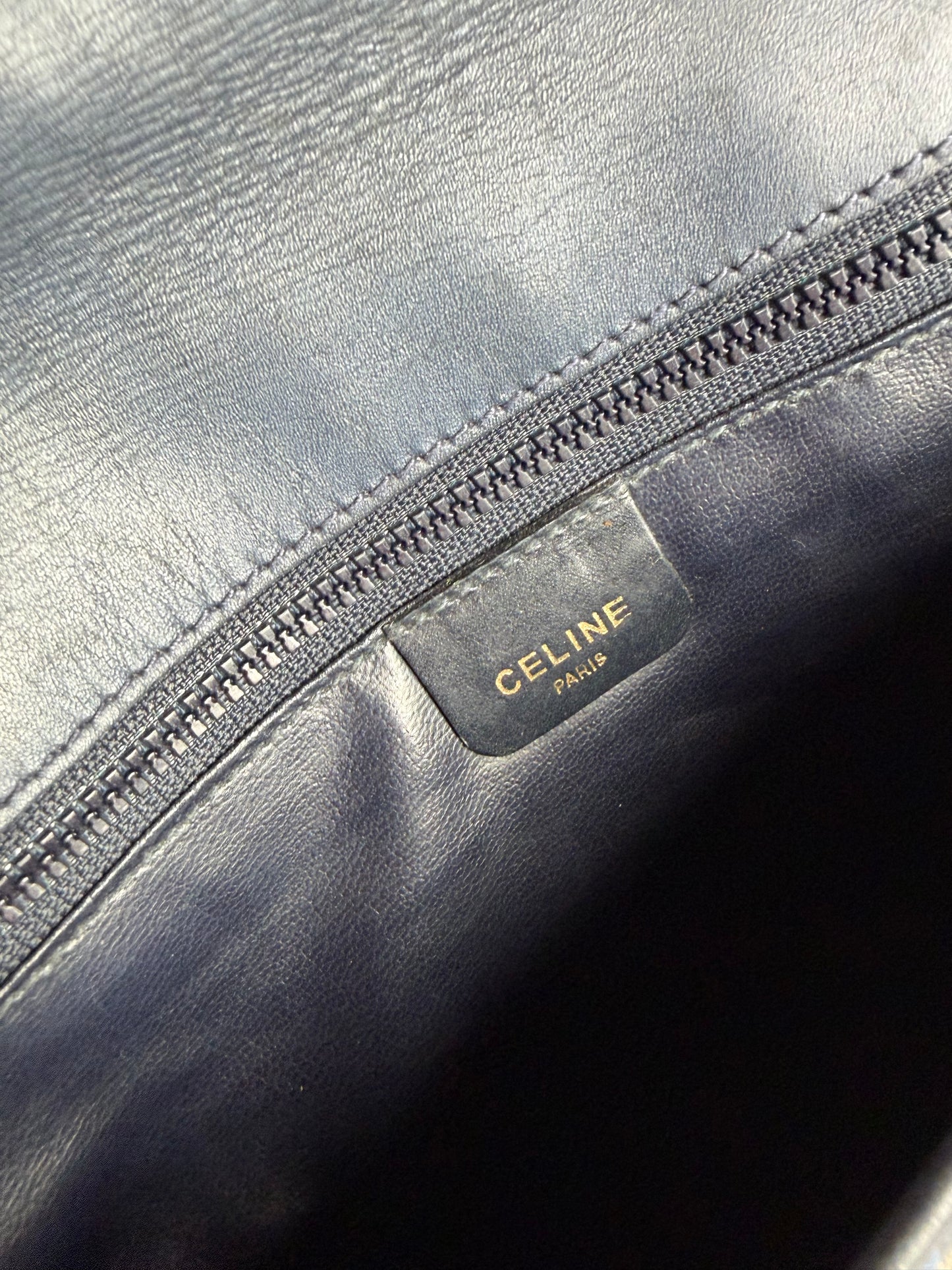 Vintage Celine C Monogram Canvas Shoulder Bag Navy Beige