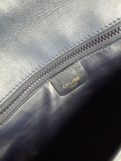 Vintage Celine C Monogram Canvas Shoulder Bag Navy Beige