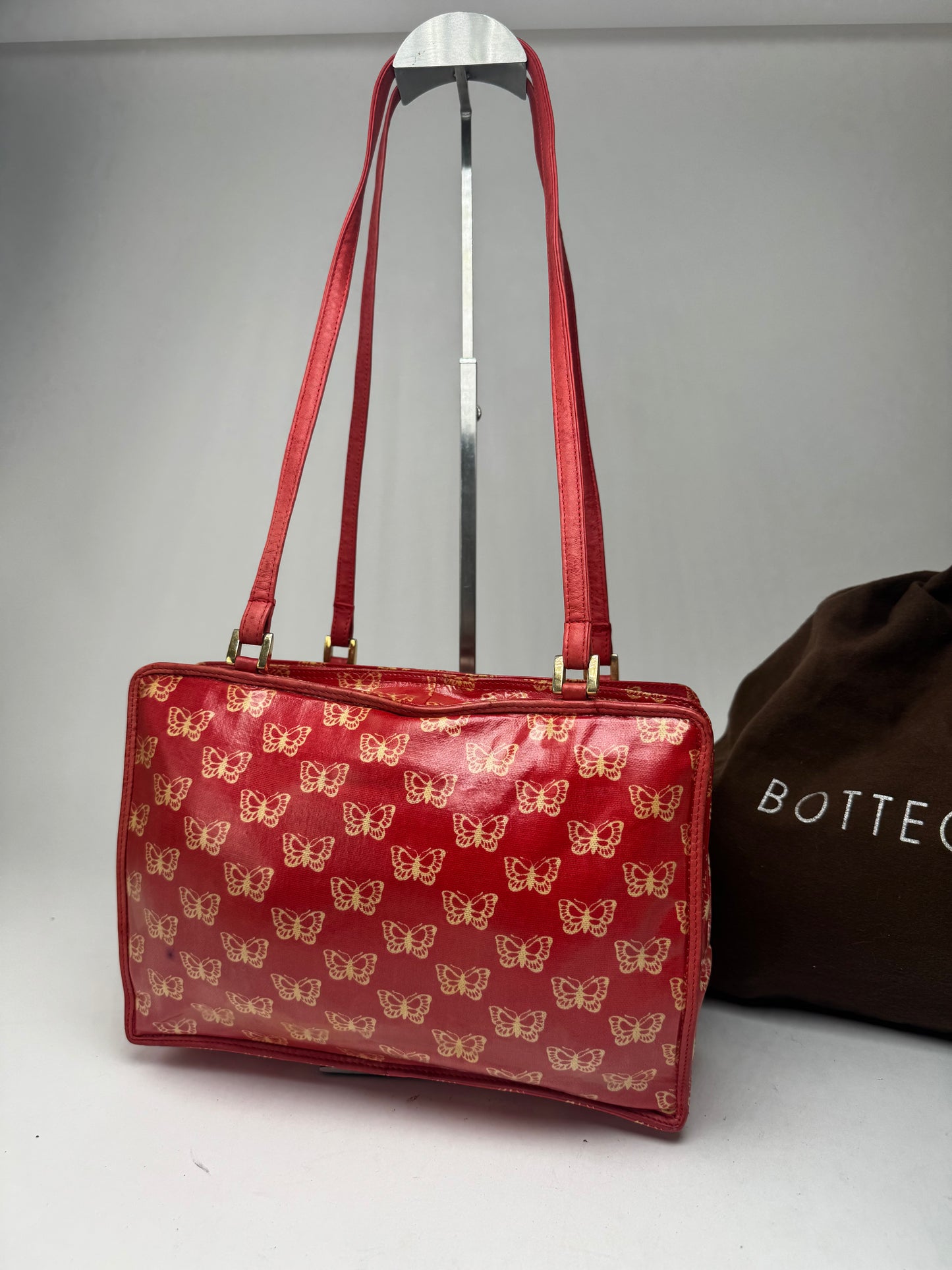 Vintage Balenciaga Leather Butterfly Monogram Handbag Red Yellow