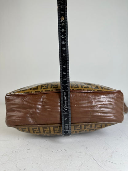 Vintage Fendi FF Monogram Canvas Shoulder Bag Brown Tan