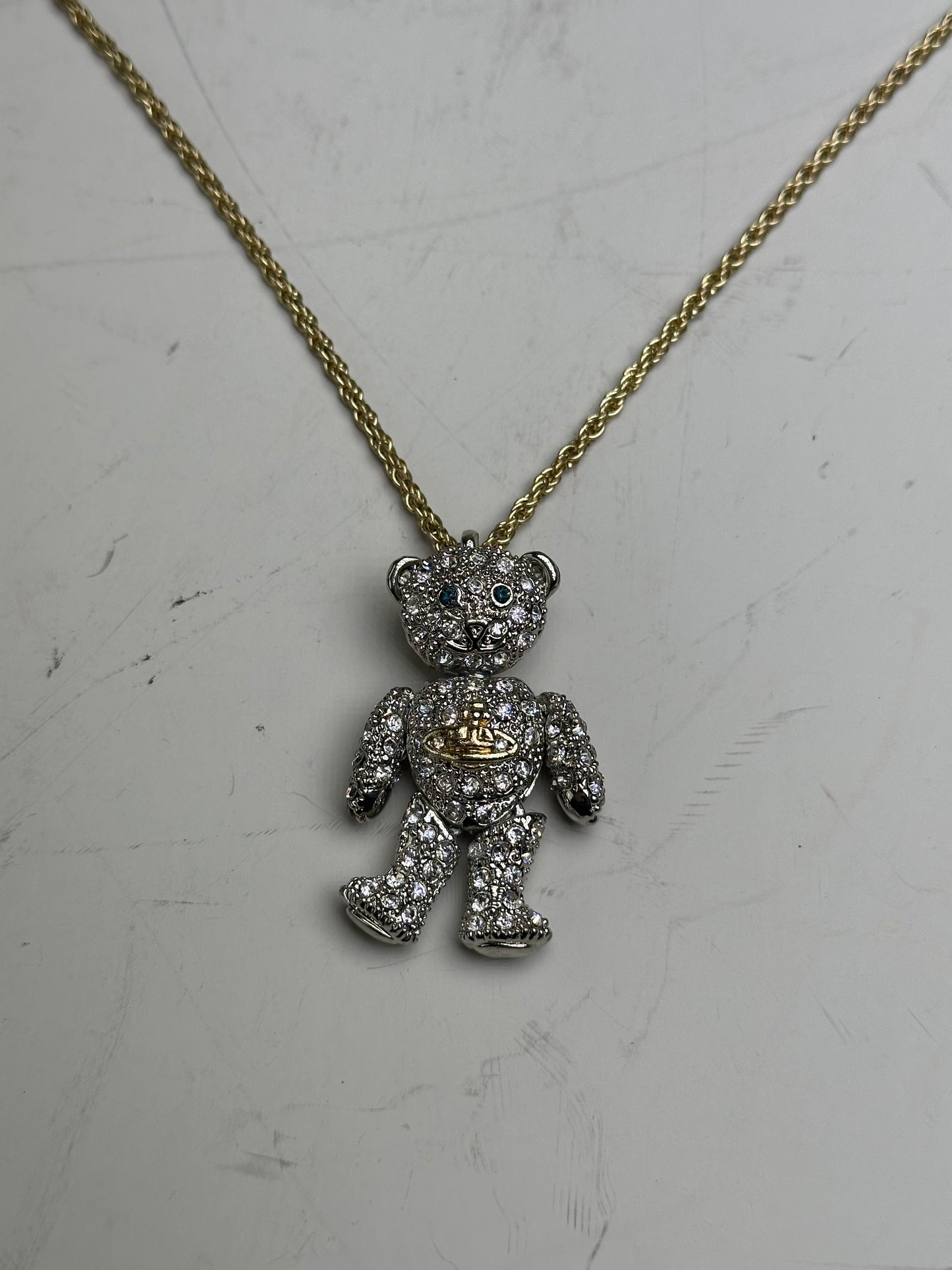 Vintage Vivienne Westwood Teddy Bear Necklace Gold Silver