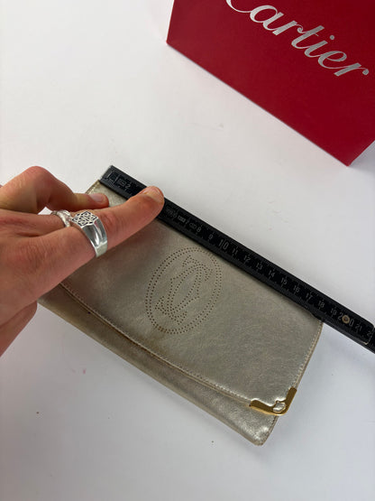 Vintage Cartier Metallic Leather Bifold Wallet Late 1990s Silver Gold