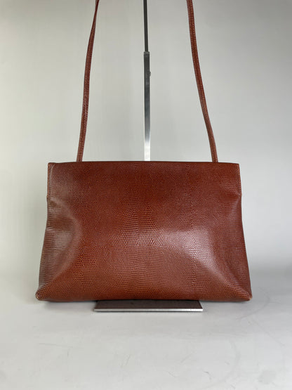 Vintage Ferragamo Textured Leather Shoulder Bag Rust Tan Gold