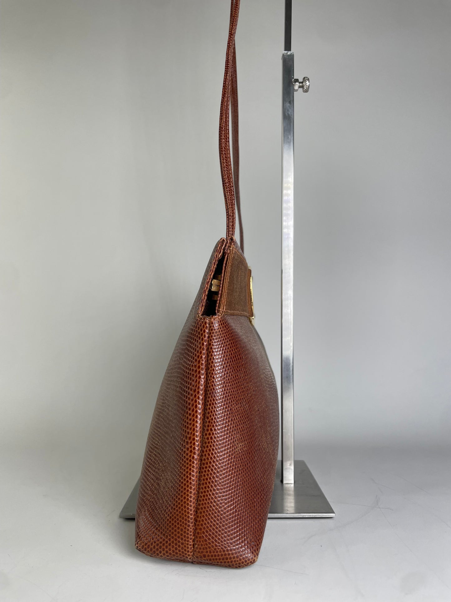 Vintage Ferragamo Textured Leather Shoulder Bag Rust Tan Gold