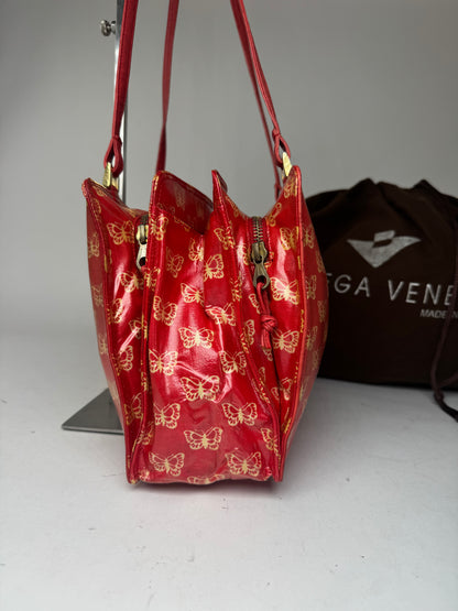 Vintage Balenciaga Leather Butterfly Monogram Handbag Red Yellow