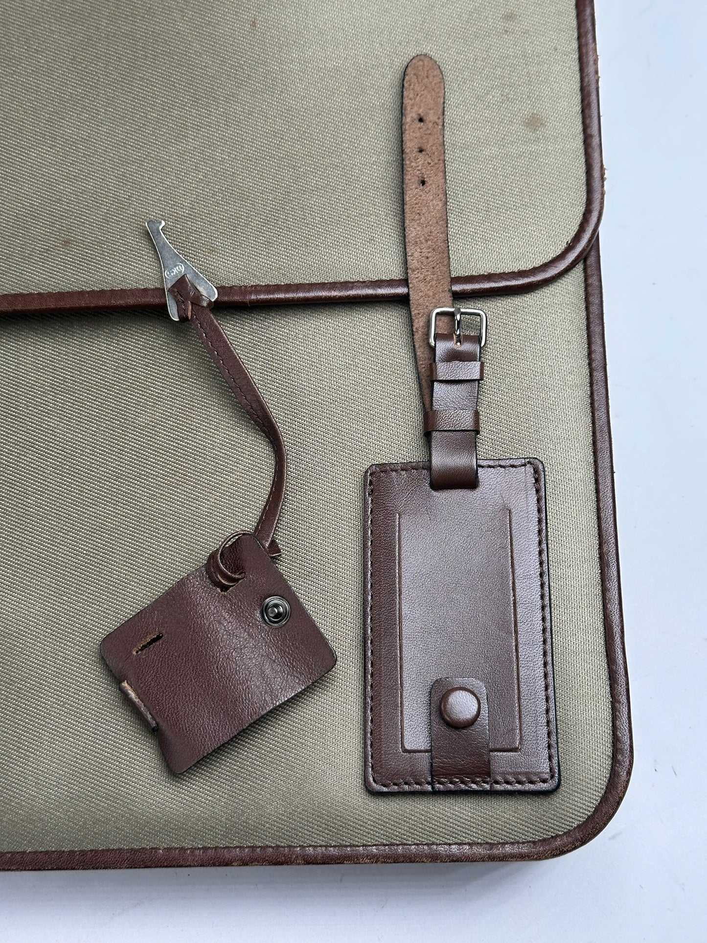 Serviette vintage en cuir et toile Givenchy marron kaki