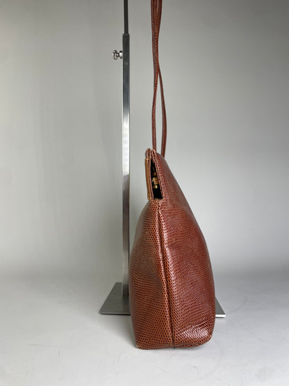 Vintage Ferragamo Textured Leather Shoulder Bag Rust Tan Gold