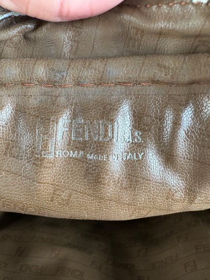 Vintage Fendi FF Monogram Canvas Shoulder Bag Brown Tan