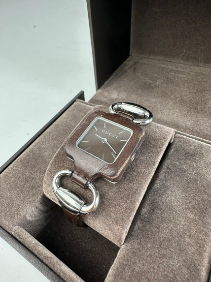 Vintage Gucci Horsebit Leather Steel Watch Black Silver
