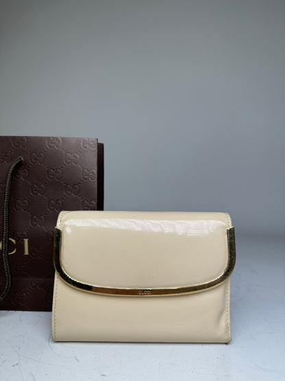 Vintage Gucci Patent Leather Clutch Cream Gold