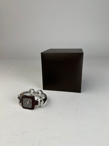 Vintage Gucci Horsebit Leather Steel Watch Black Silver