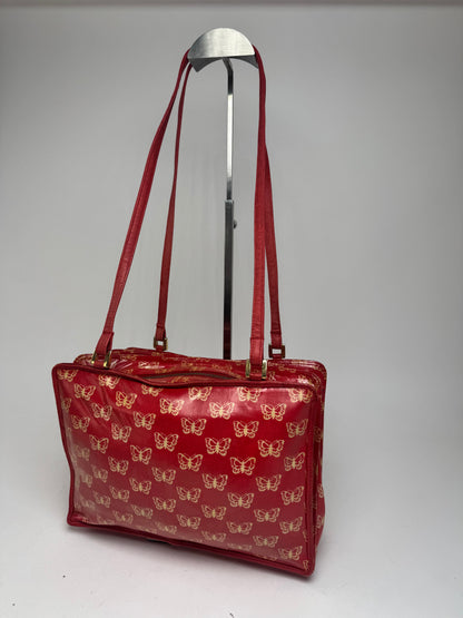 Vintage Balenciaga Leather Butterfly Monogram Handbag Red Yellow
