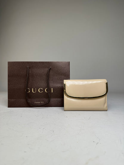 Vintage Gucci Patent Leather Clutch Cream Gold