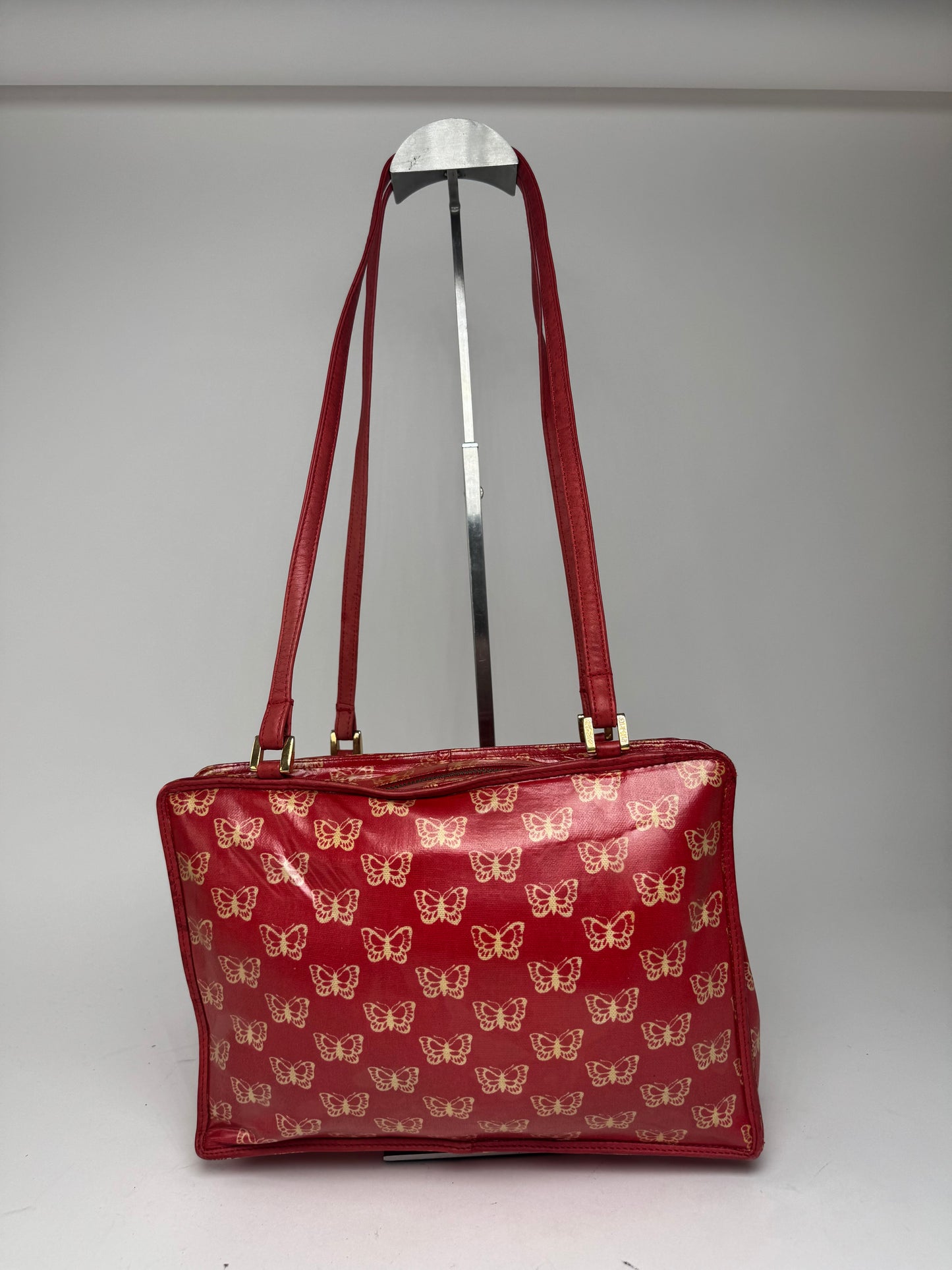 Vintage Balenciaga Leather Butterfly Monogram Handbag Red Yellow