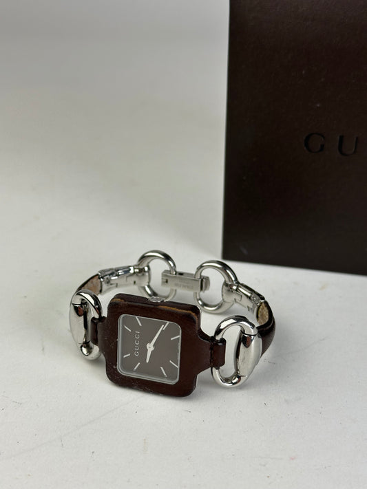 Vintage Gucci Horsebit Leather Steel Watch Black Silver