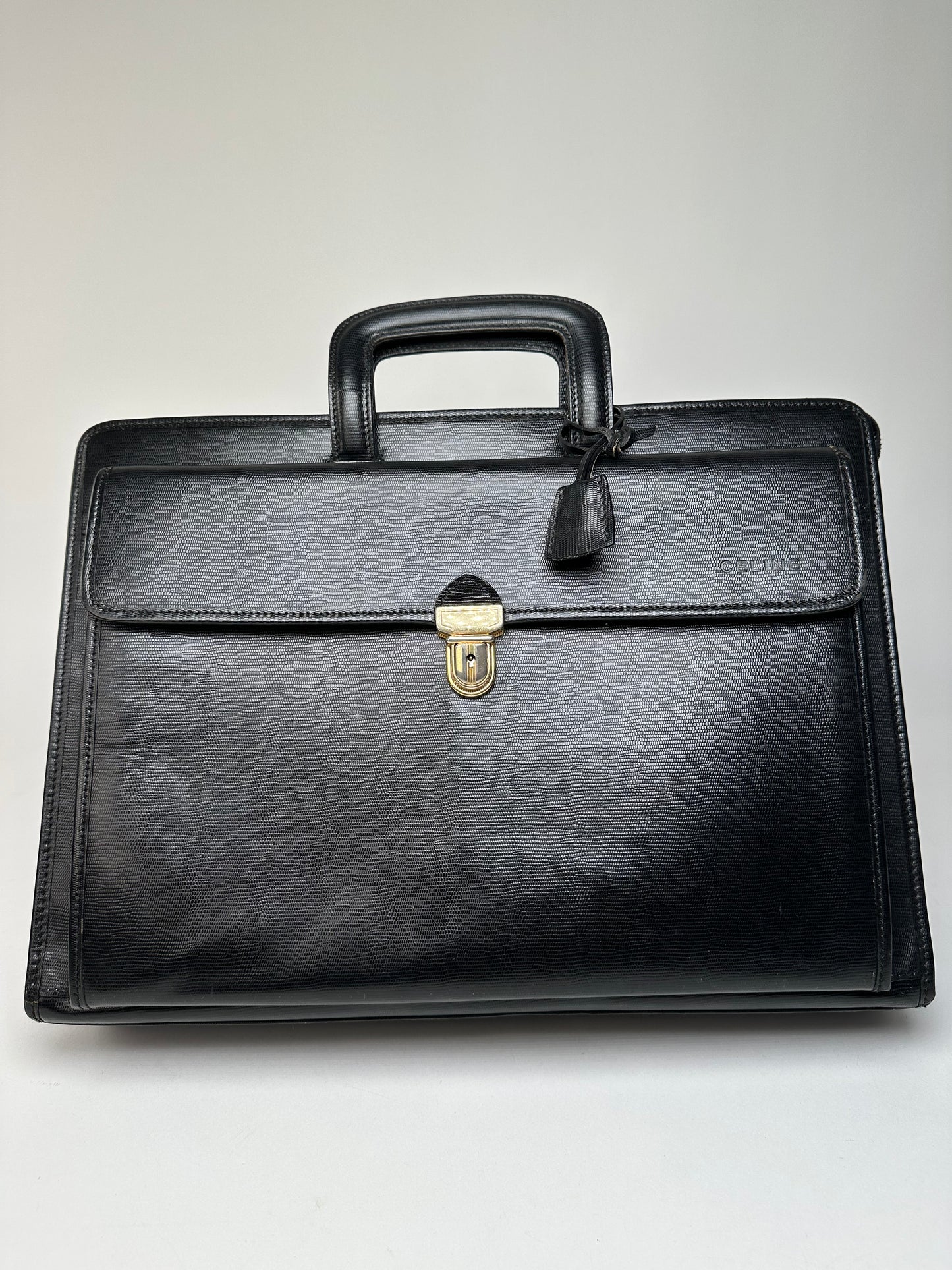 Vintage Celine Document Bag Textured Leather Black