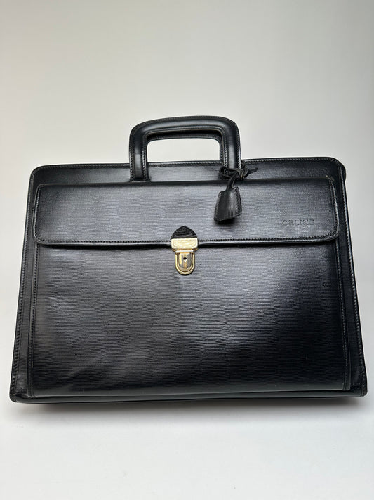 Vintage Celine Document Bag Textured Leather Black
