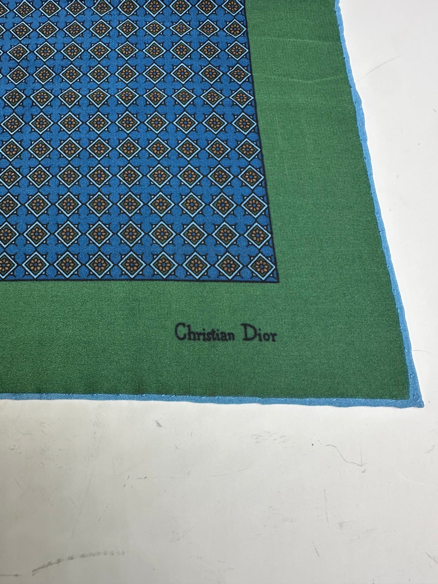 Vintage Dior Silk Scarf Blue Green c. 1990s