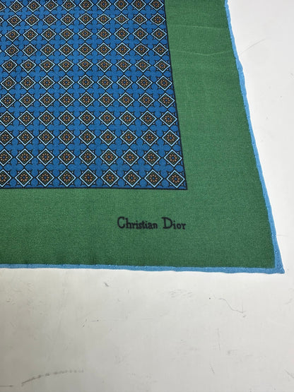Vintage Dior Silk Scarf Blue Green c. 1990s