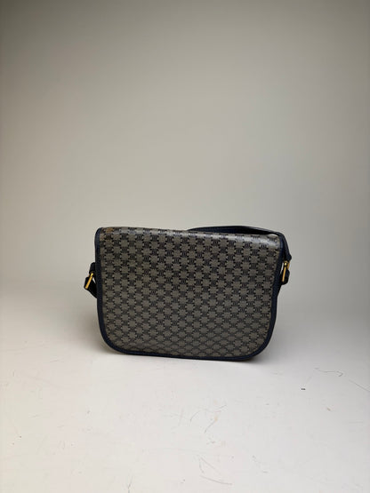 Vintage Celine C Monogram Canvas Shoulder Bag Navy Beige