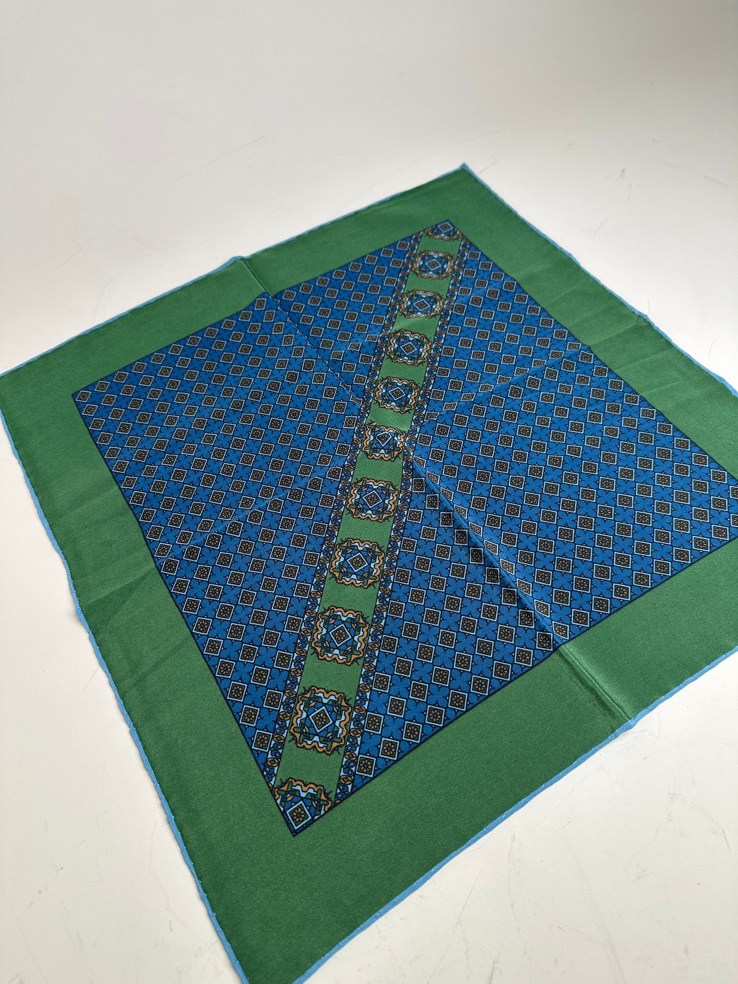 Vintage Dior Silk Scarf Blue Green c. 1990s