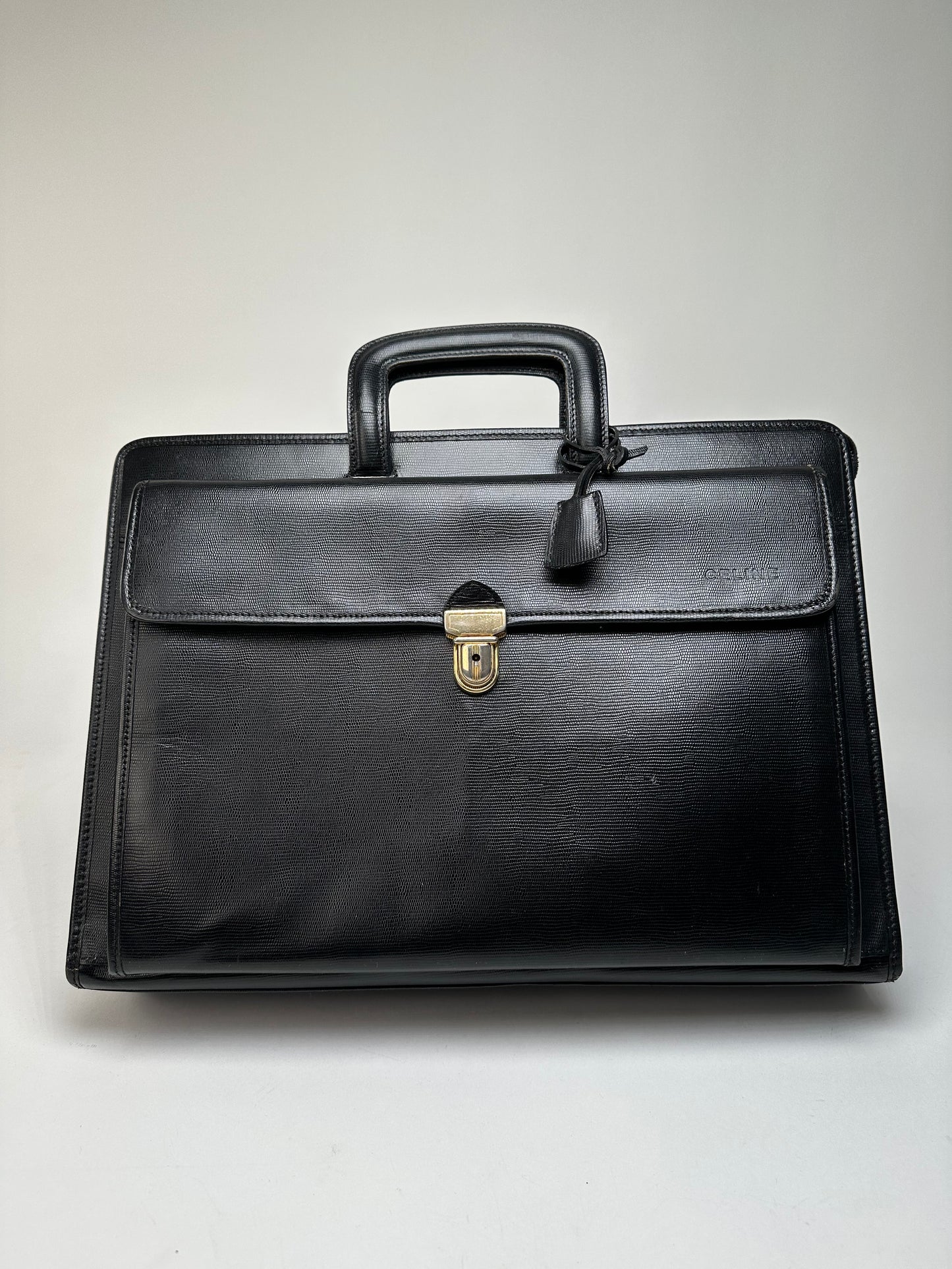 Vintage Celine Document Bag Textured Leather Black