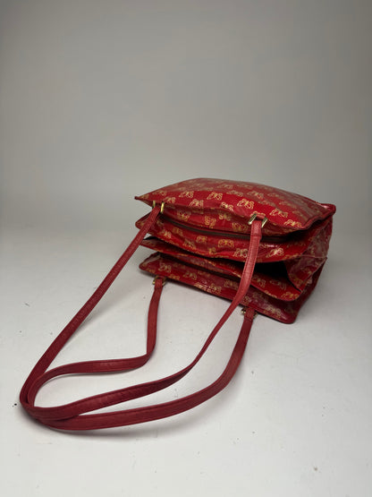 Vintage Balenciaga Leather Butterfly Monogram Handbag Red Yellow