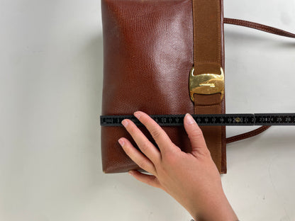 Vintage Ferragamo Textured Leather Shoulder Bag Rust Tan Gold