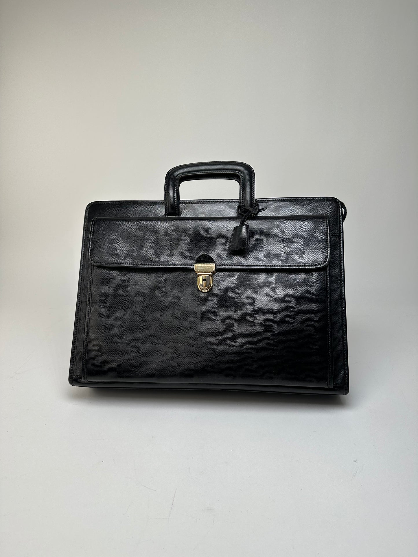Vintage Celine Document Bag Textured Leather Black
