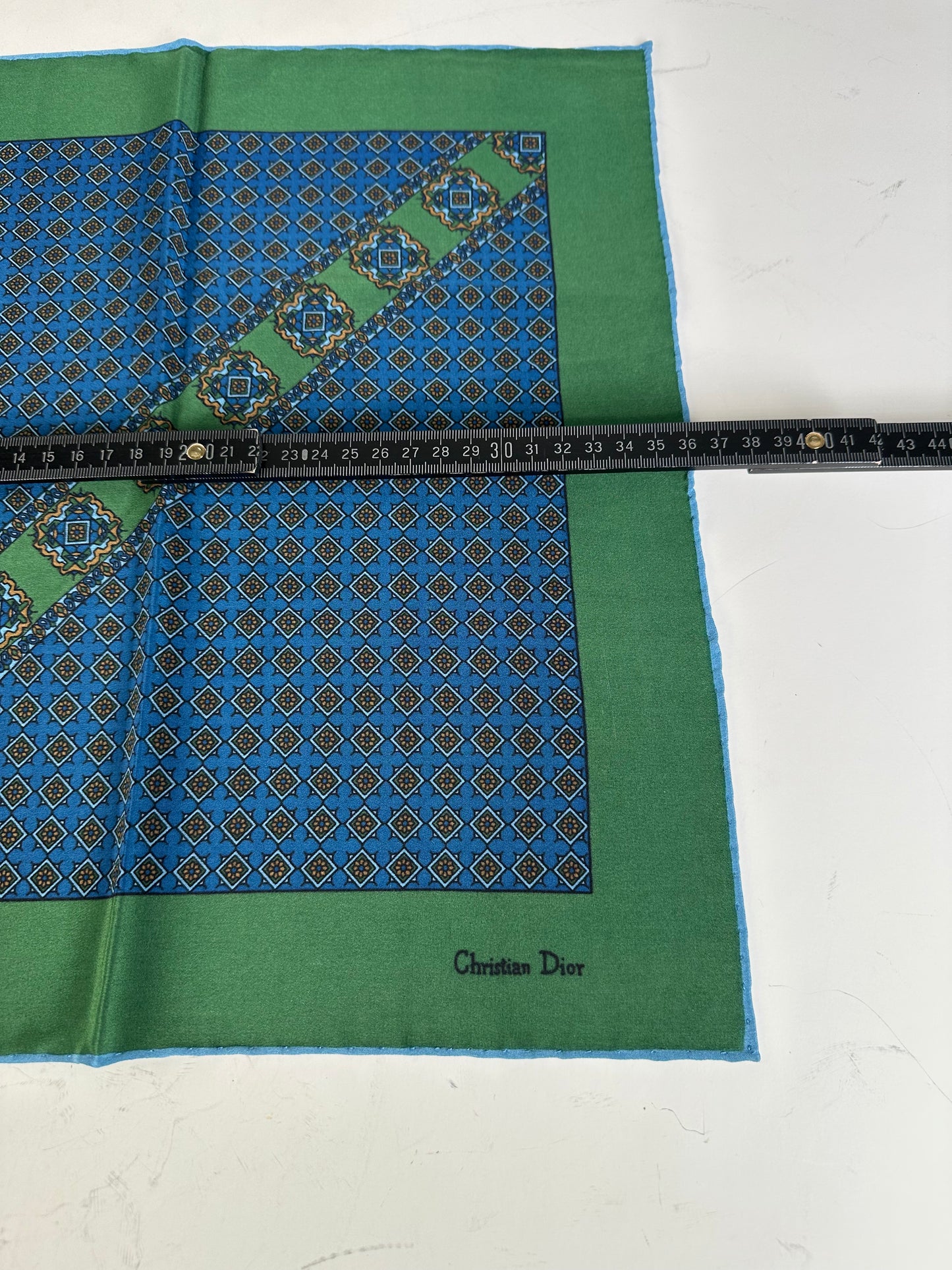 Vintage Dior Silk Scarf Blue Green c. 1990s