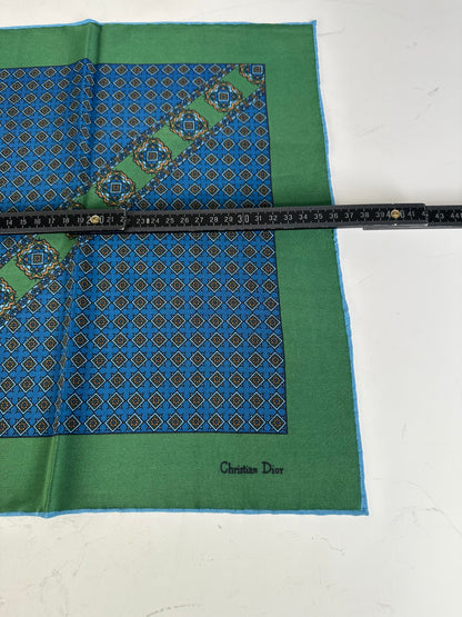 Vintage Dior Silk Scarf Blue Green c. 1990s