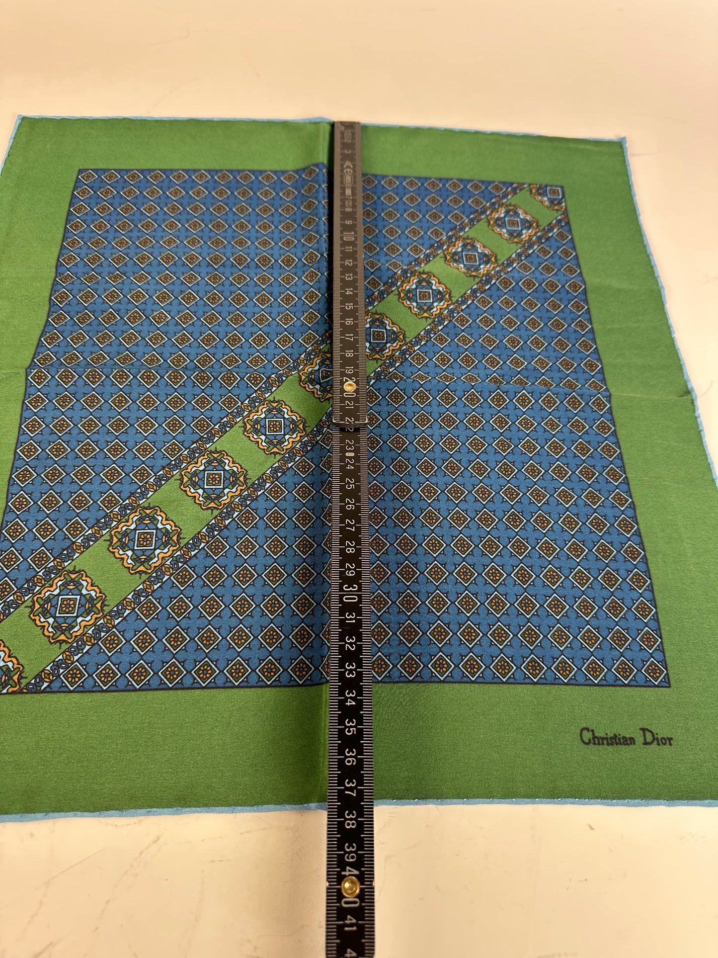 Vintage Dior Silk Scarf Blue Green c. 1990s