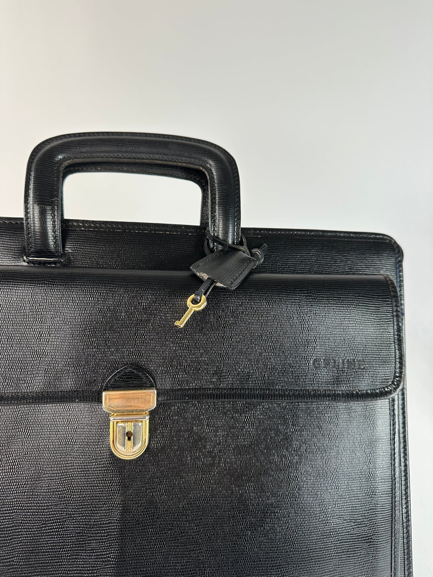 Vintage Celine Document Bag Textured Leather Black