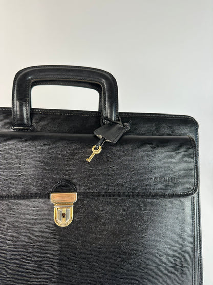 Vintage Celine Document Bag Textured Leather Black
