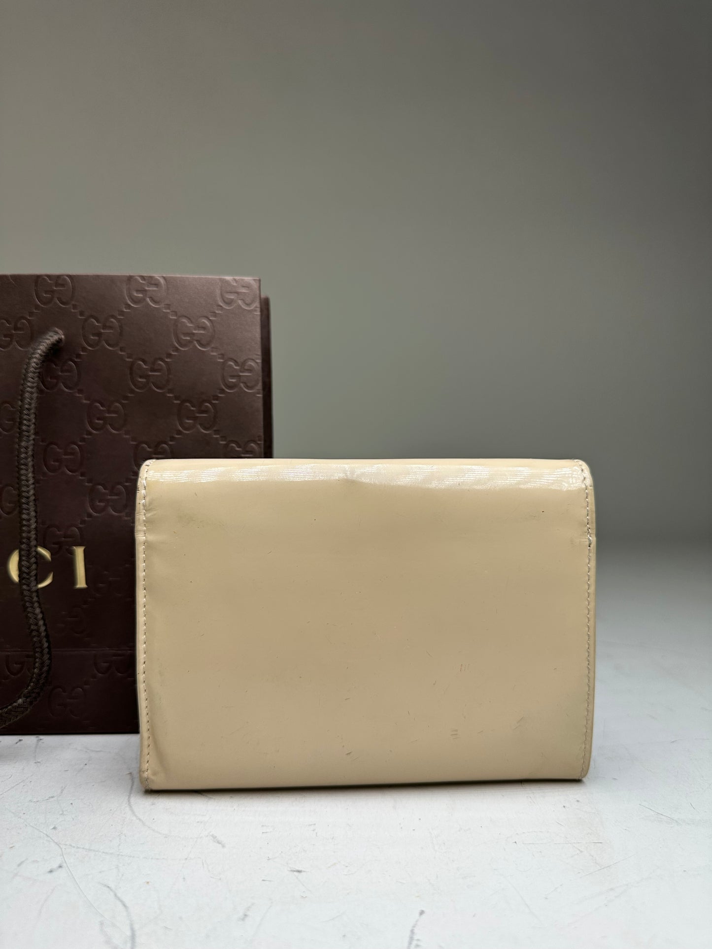 Vintage Gucci Patent Leather Clutch Cream Gold