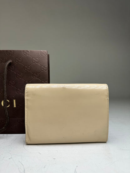 Vintage Gucci Patent Leather Clutch Cream Gold