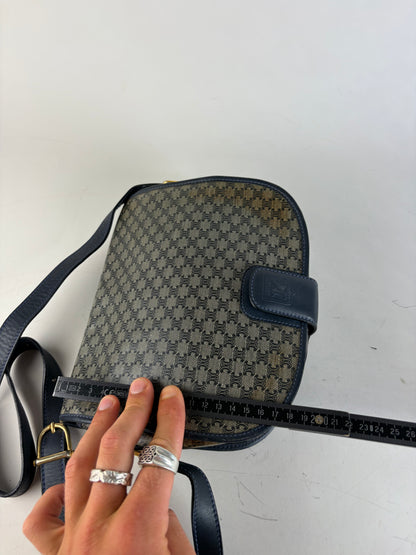 Vintage Celine C Monogram Canvas Shoulder Bag Navy Beige