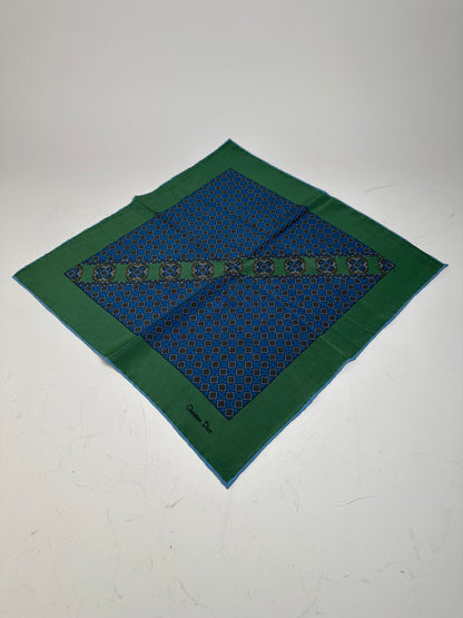 Vintage Dior Silk Scarf Blue Green c. 1990s