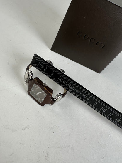 Vintage Gucci Horsebit Leather Steel Watch Black Silver