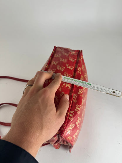 Vintage Balenciaga Leather Butterfly Monogram Handbag Red Yellow