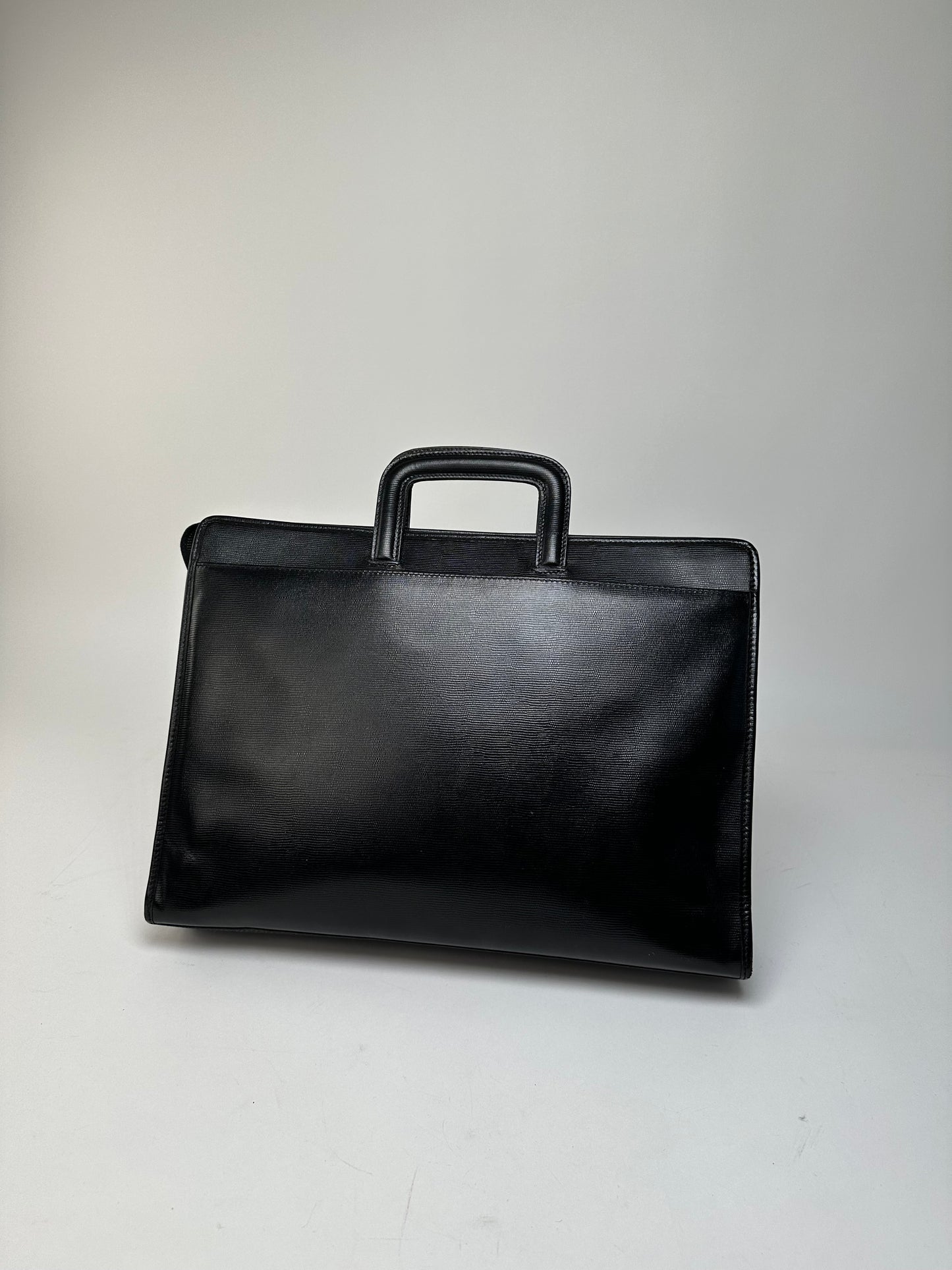 Vintage Celine Document Bag Textured Leather Black