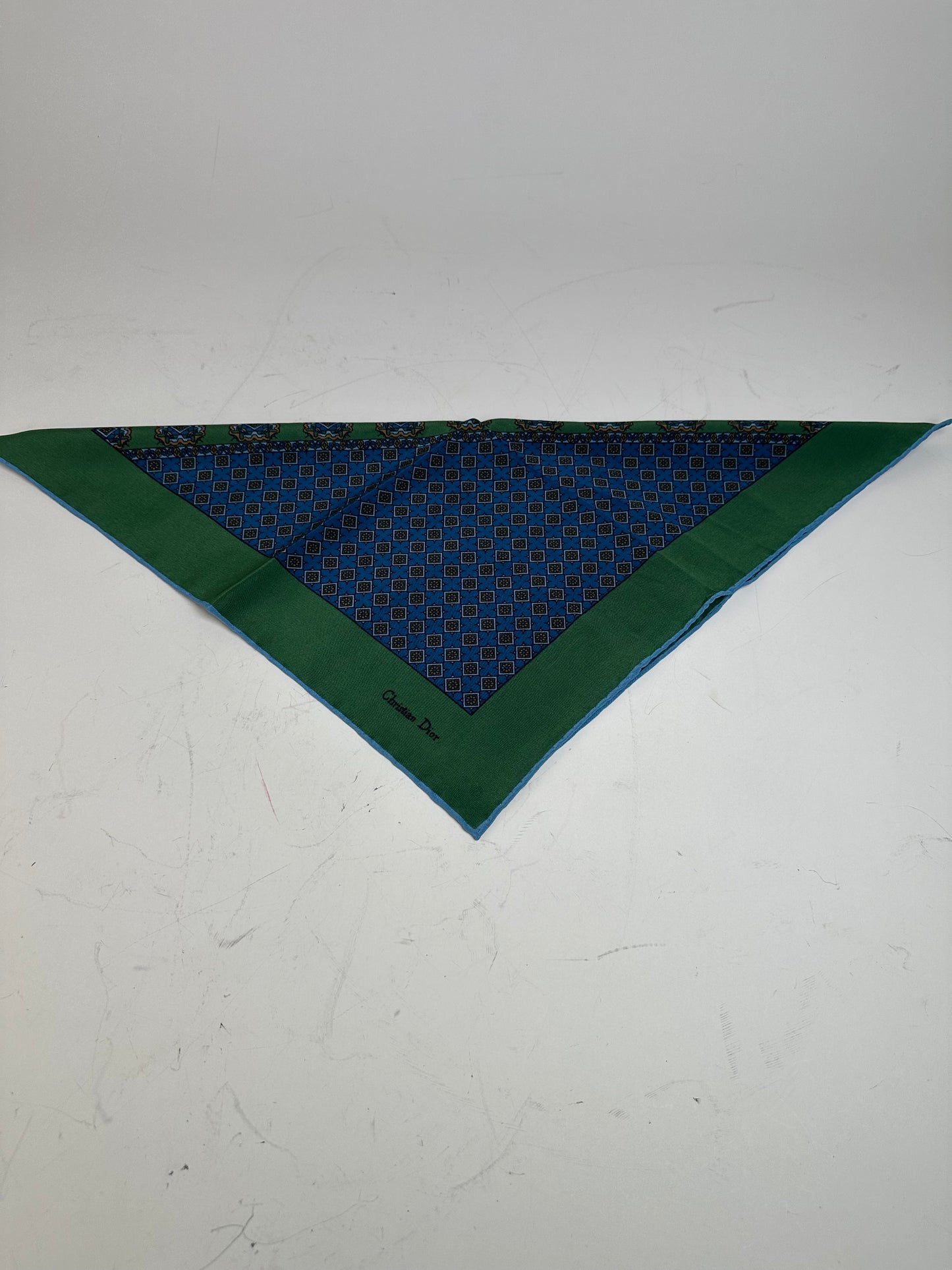 Vintage Dior Silk Scarf Blue Green c. 1990s