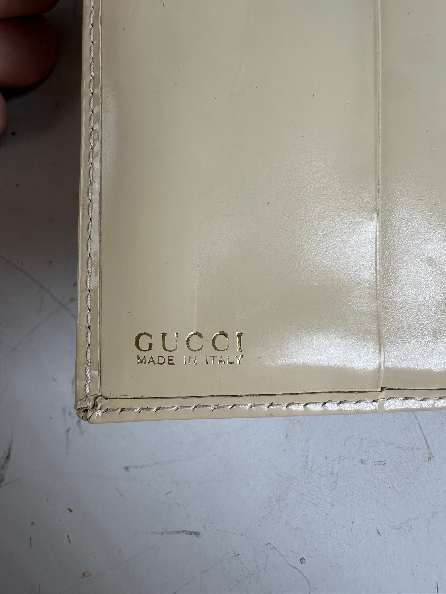 Vintage Gucci Patent Leather Clutch Cream Gold