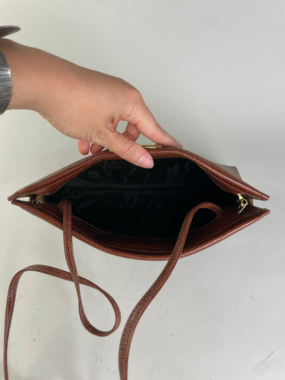Vintage Ferragamo Textured Leather Shoulder Bag Rust Tan Gold
