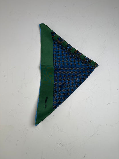 Vintage Dior Silk Scarf Blue Green c. 1990s