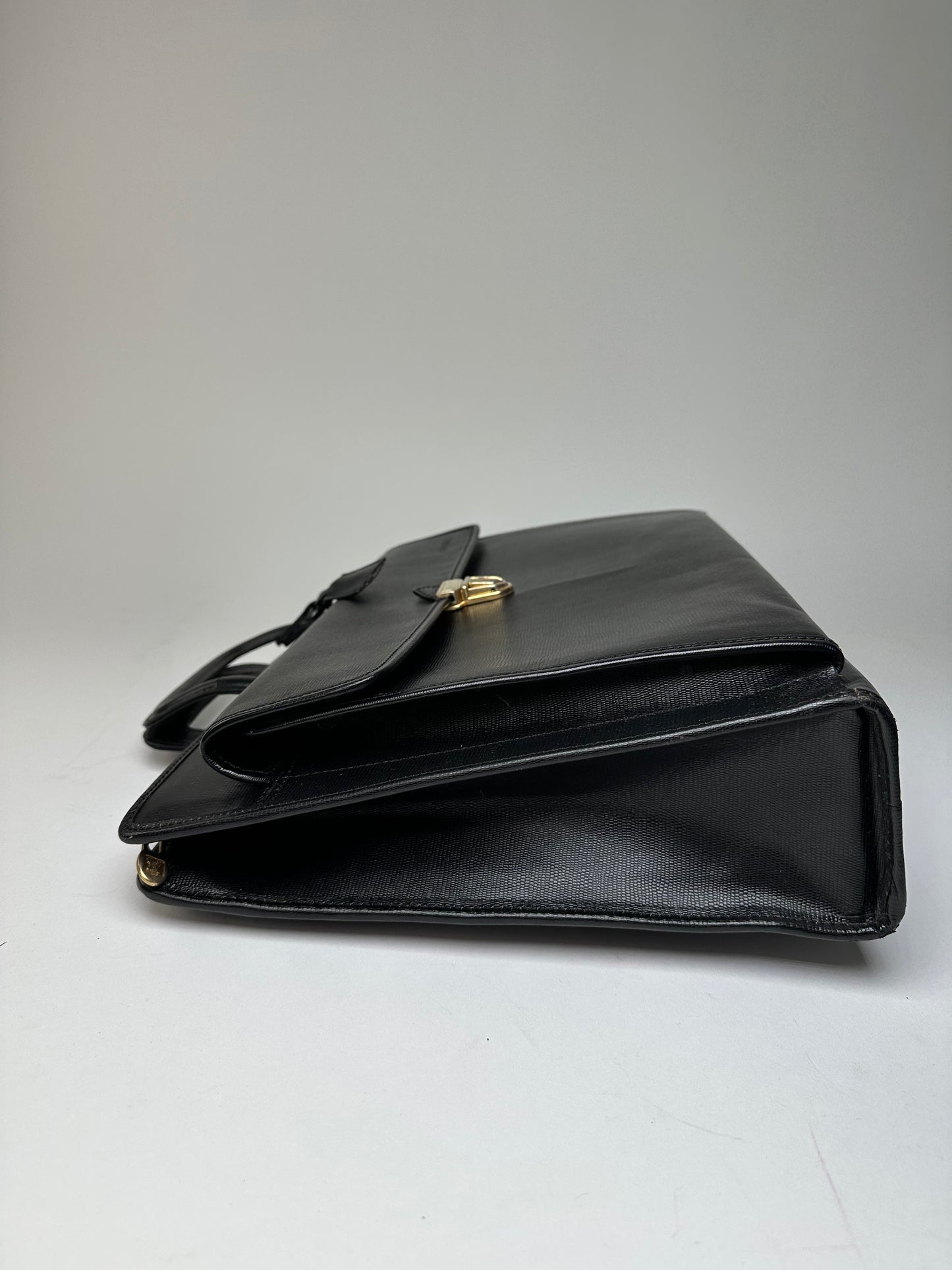 Vintage Celine Document Bag Textured Leather Black