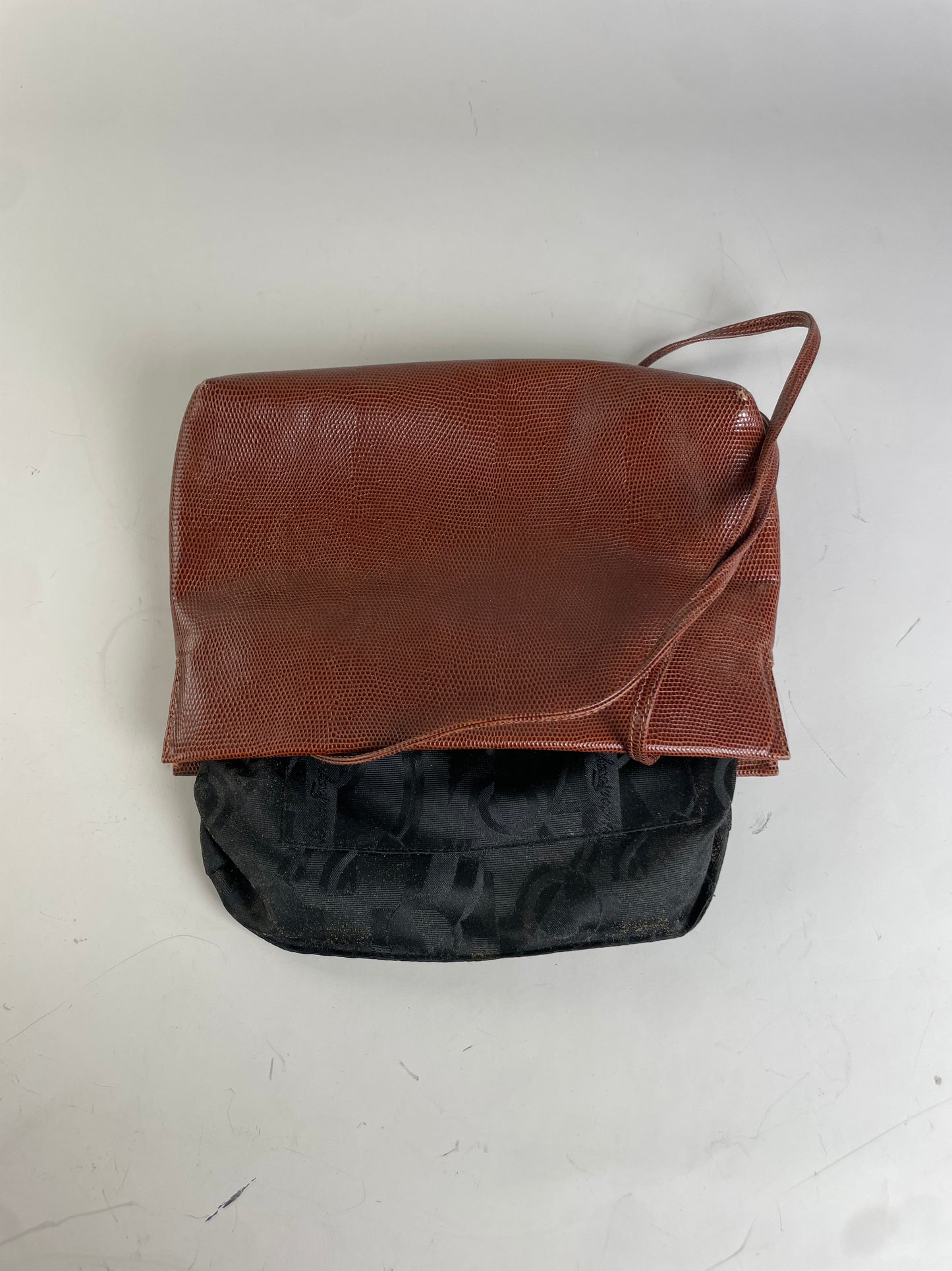 Vintage Ferragamo Textured Leather Shoulder Bag Rust Tan Gold